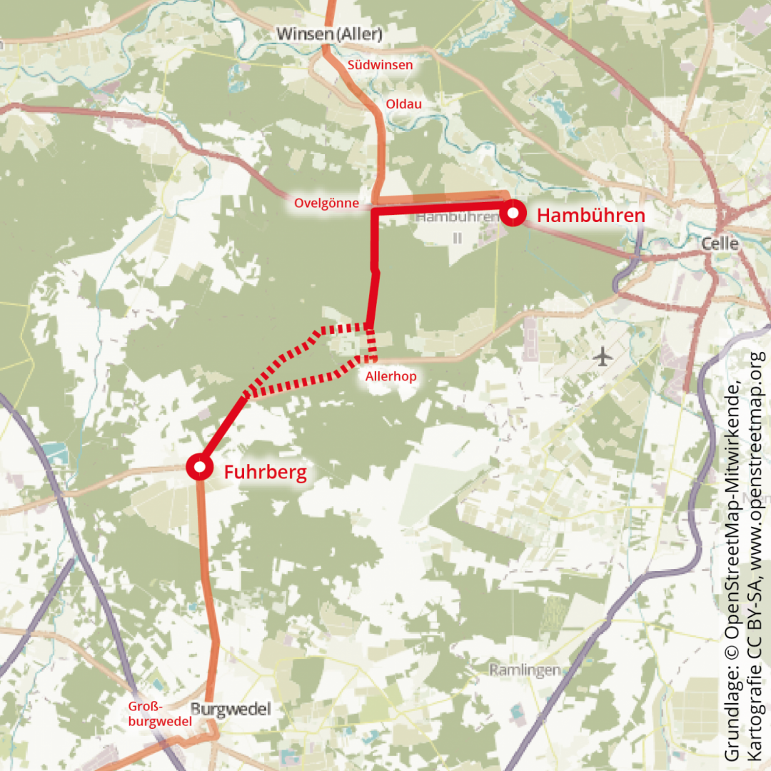 Strecke des Räumungsmarsches des KZ Conti-Limmer, 2. Tag | AK KZ Limmer, CC BY-SA 4.0